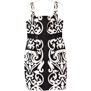 LONDON TIMES PETITES BLACK & WHITE PRINTED DRESS, 8P